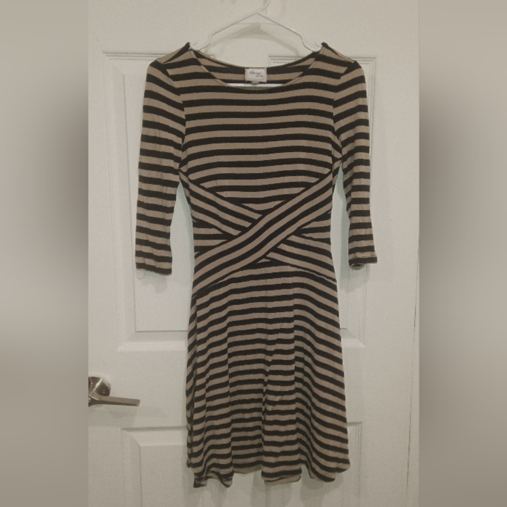 ECI Black and Tan Striped Long Sleeve Dress - Picture 2 of 5